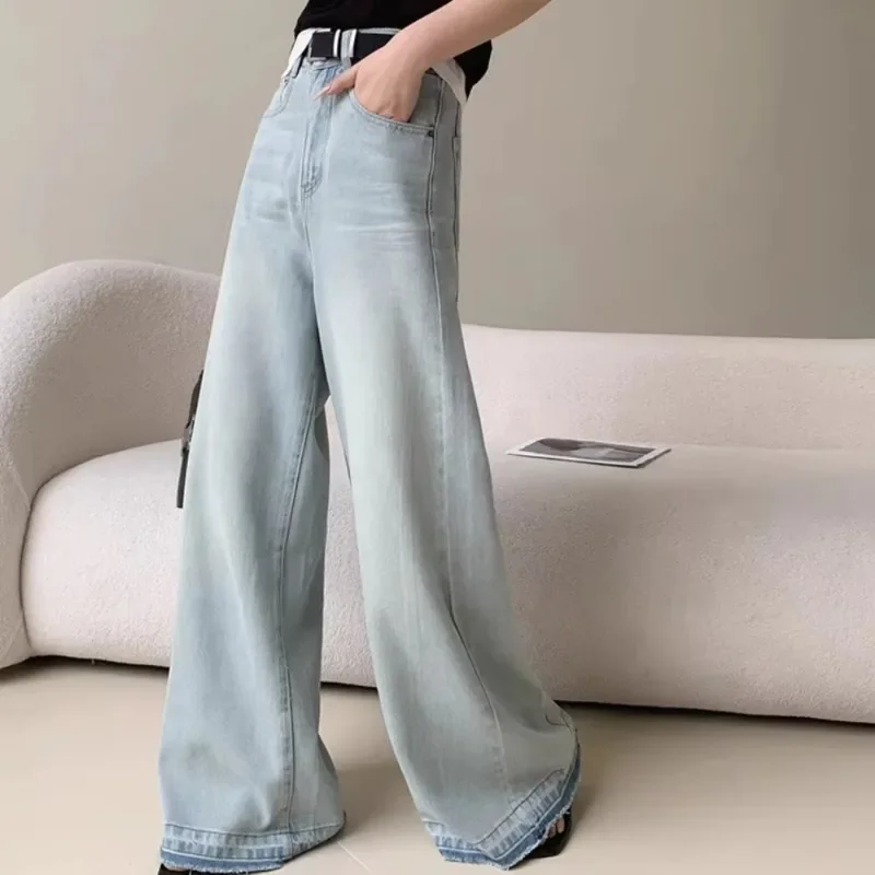 

New Women's High Waist Pants Wide Leg Jeans Quality Light Blue Losse All-match Denim Pants Worn for Both Vacation and Commuting