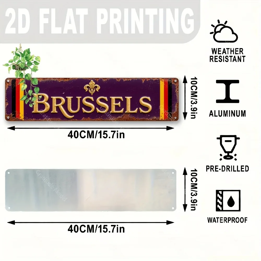 Custom Retro Brussels Sign Vintage Belgium Home Cafe Decor Only 2D Flat Plaque Indoor Outdoor Holiday Decoration