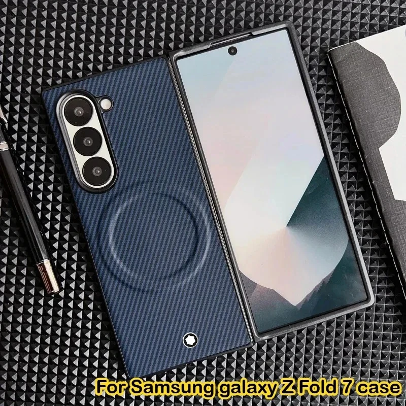 

Luxury Busine Carbon Fiber Pattern Magnetic Phone Case for Samsung Galaxy Z Fold 7 6 5 4 Magsafe Wireless Charging Protect Cover