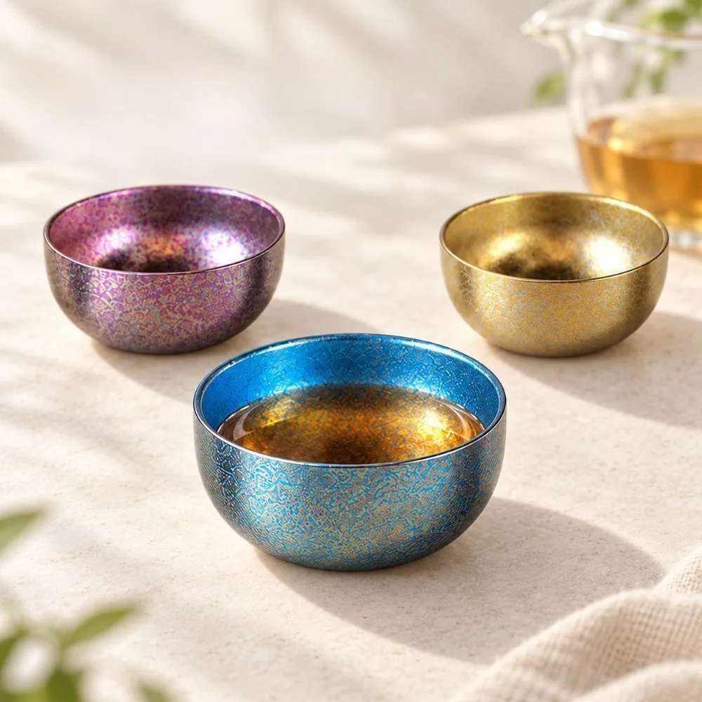 1 Piece Pure Titanium Double Wall Tea Cup Portable Travel Kung Fu Tea Mug Water Cup Personal Titanium Alloy Water Cup