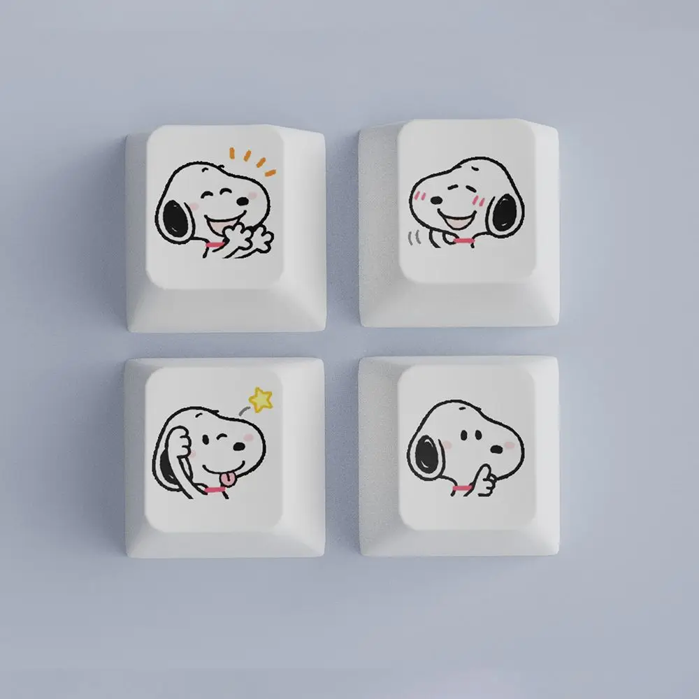 New Miniso 4/Set Personalized Customized Anime Peripheral Keycaps Snoopy Cute Mechanical Keyboard Opaque Keycaps Birthday Gift