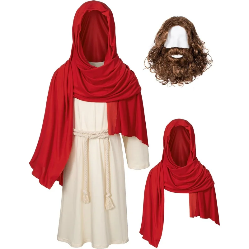 

❤️❤️❤️Irtysh Jesus Saint Religious Biblical Robe Fancy Dress Costume Wig Moustache Scarf Shawl Waist Rope set❤️⭐️❤️