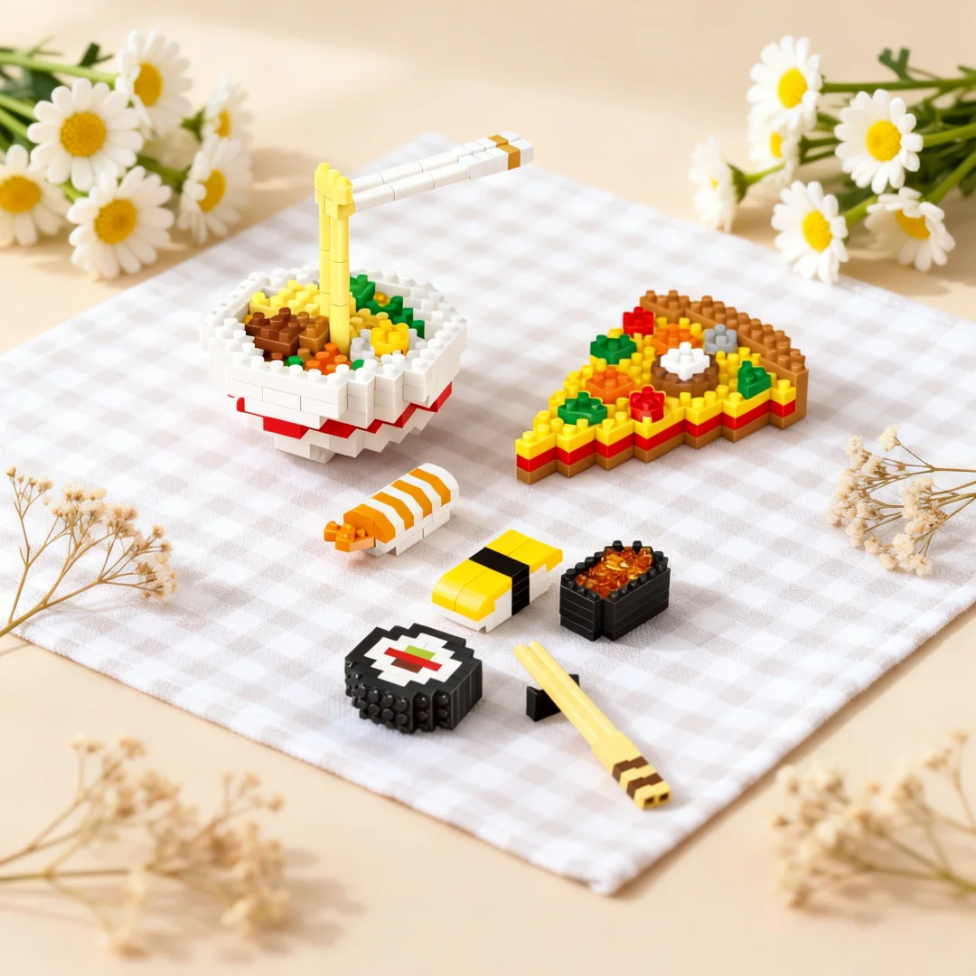 Realistic Burger Fries Cola Sushi Mini Food Model Micro Building Blocks–Desk Decor,Pretend Play Kitchen Toy,Birthday/Party Gift