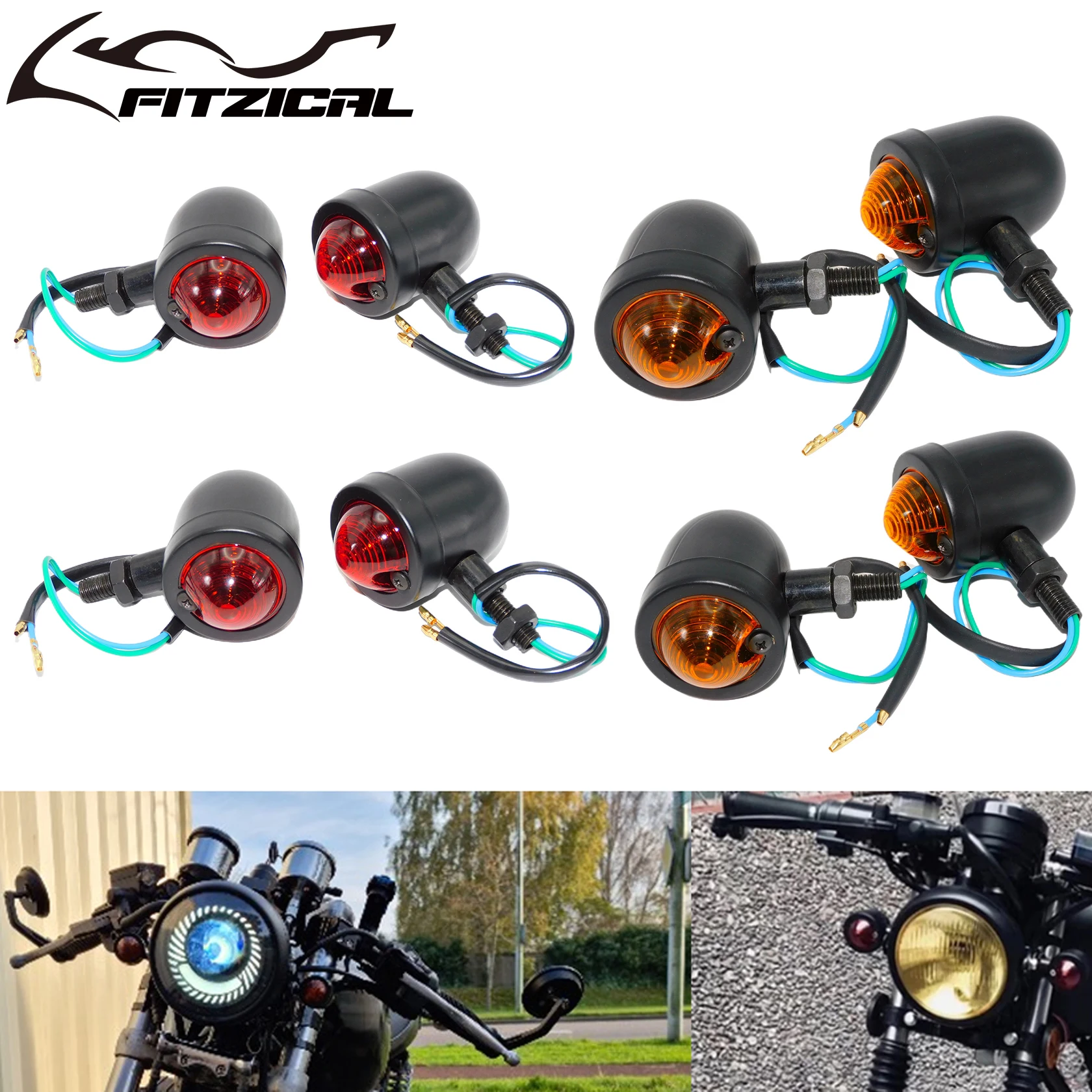 4xMotorcycle Bullet Turn Signal Light Indicator Amber/Red Blinker Retro Lamp For Harley Touring Softail Fatboy Sportster XL883