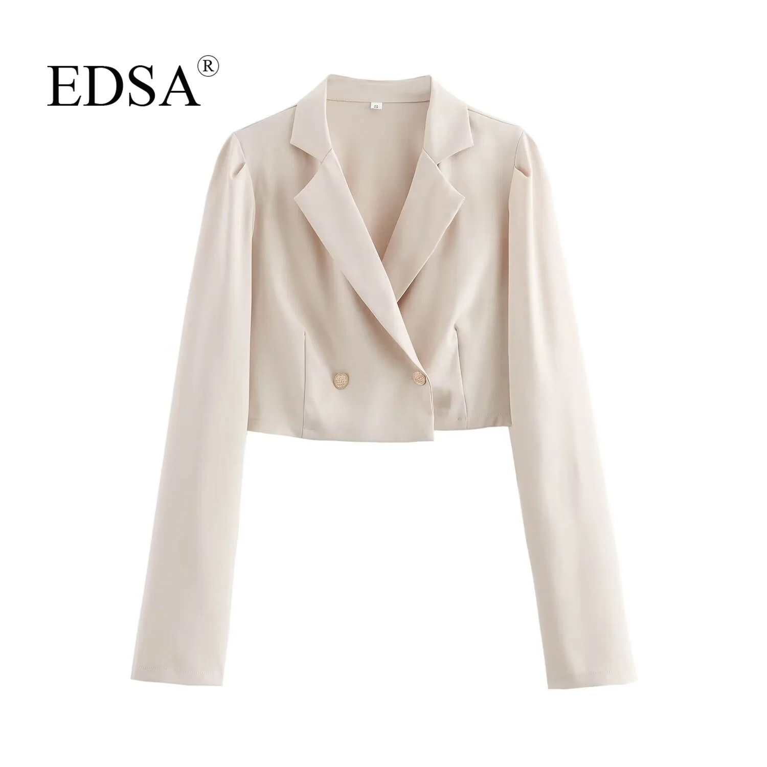 EDSA Woman 2 Pcs Skirt Set Cropped Blazer Jacket with Double Breasted + Straight Midi Skirts for Office Lady