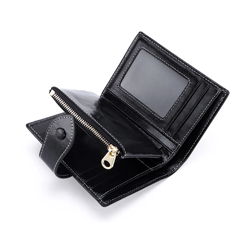 Leather Wallet Women's Vintage Zero Wallet Short Multi functional Headcoat Cowhide Oil Wax Leather Multi slot Wallet Fashion