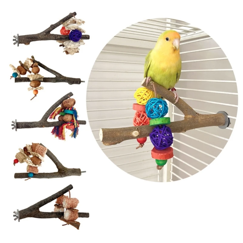 Pet Bird Standing Stick Wood Stick Parrot Toy Claws Grinding Bird Cage Accessory 6XDE