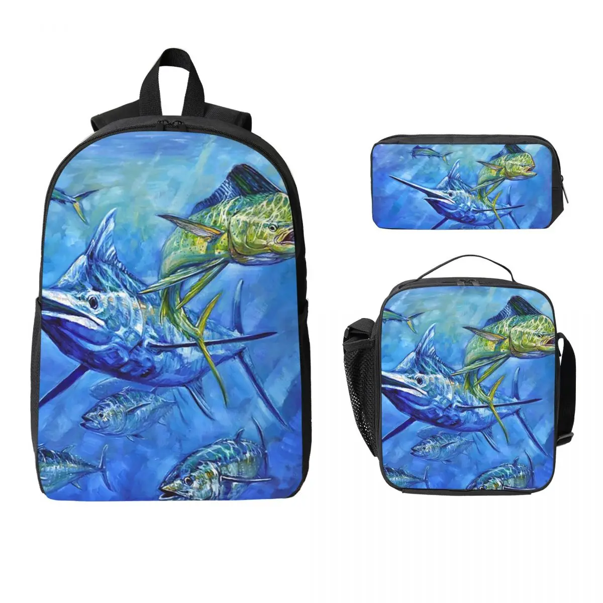 

Dorado, Marlin, And Tuna Backpack Student BookBag School Bag Laptop Shoulder Bags 3ps Insulated Lunch Bag Pencil Case