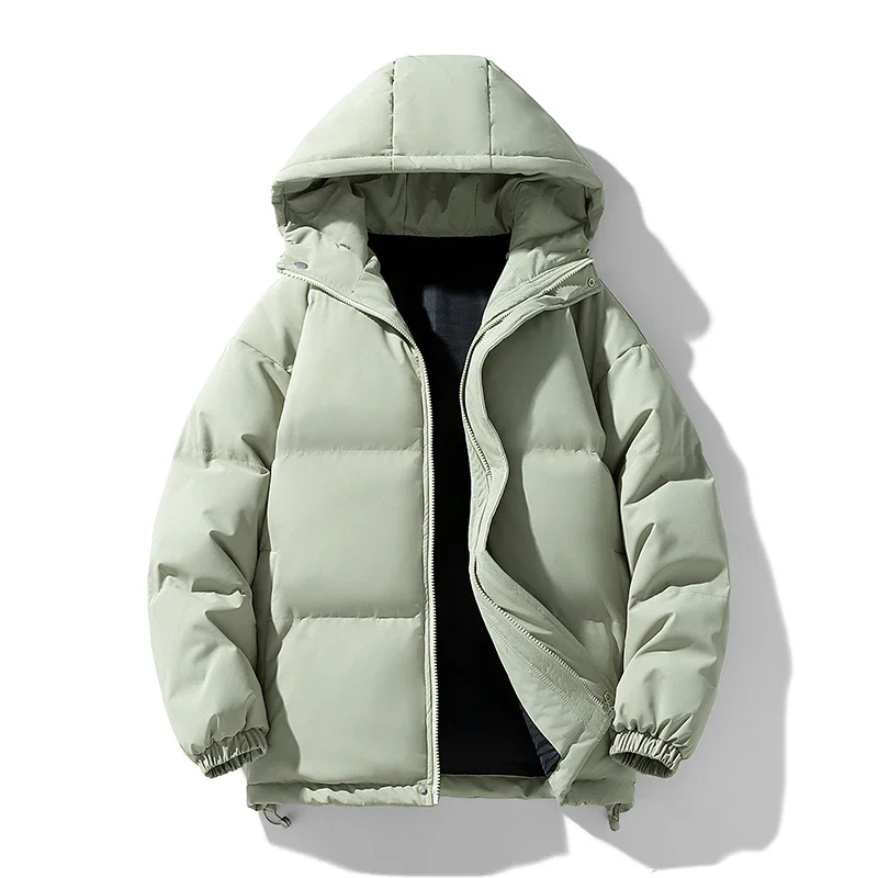 

Korean-style Men's Hooded Cotton Jacket 2024 Winter Solid Color Zipper Design Youth Outdoor Sports Bread Jacket Large Mens M-8XL