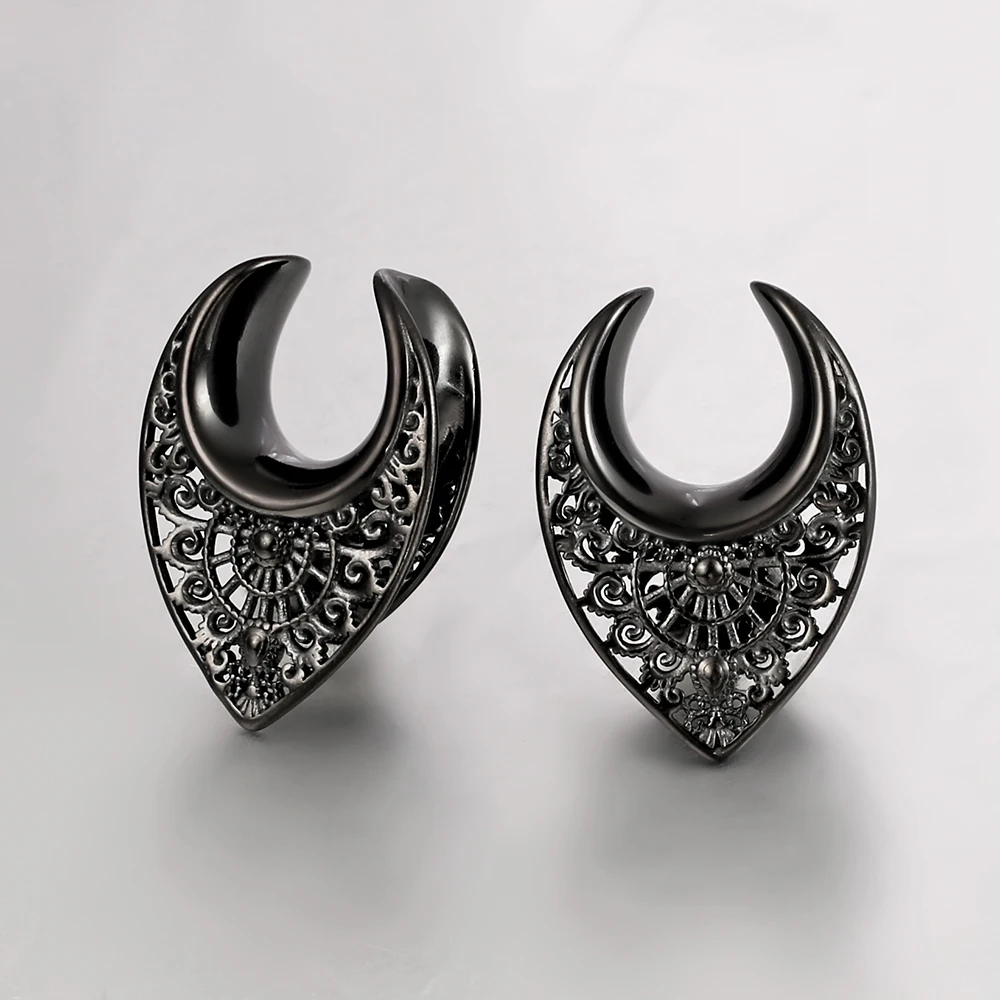 Twolobes 2 Stück Vintage 316 Edelstahl neue Satteltunnel Kleiderbügel Messgeräte Plugs Piercing Körperschmuck Geschenk (8–25 mm)