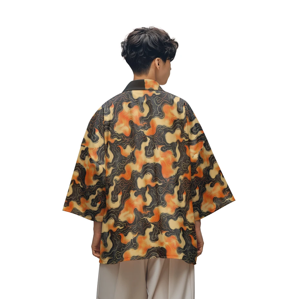 Classic Vintage Fashion Design Sense Vintage Floral Floral Printed Woven Toga Men's Fashion Design Casual Kimono Men's Tops