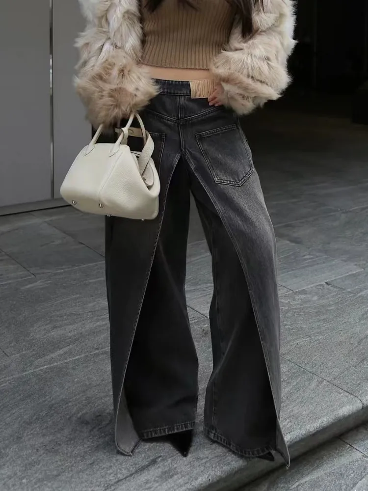 2024 Y2K Style New Rock Hip Hop Baggy Wide Leg Jeans Pants Women 90S Clothes Vintage Straight Lady Denim Trousers Ropa Mujer