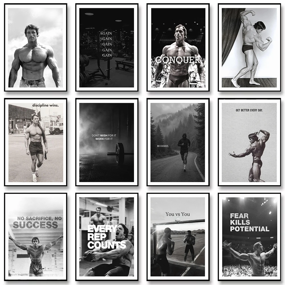 Black and White Retro Inspirational Quotes Bodybuilding Muscles Canvas Painting Wall Art Poster Picture Home Decor Mural Cuadros
