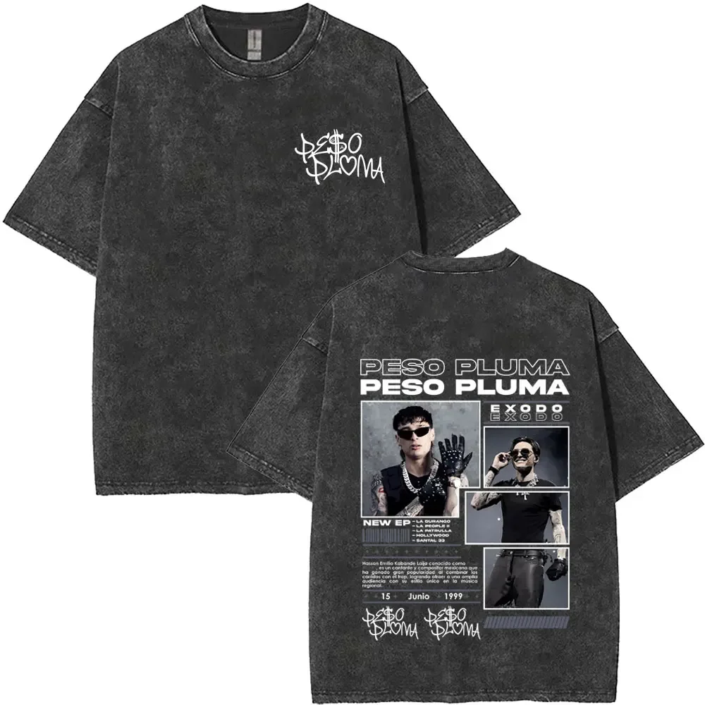 Fan Super Large T-shirt moda Hip Hop da uomo a maniche corte Cantante Peso Pluma Exodo Album musicale Tour 2025 T-shirt lavata retrò