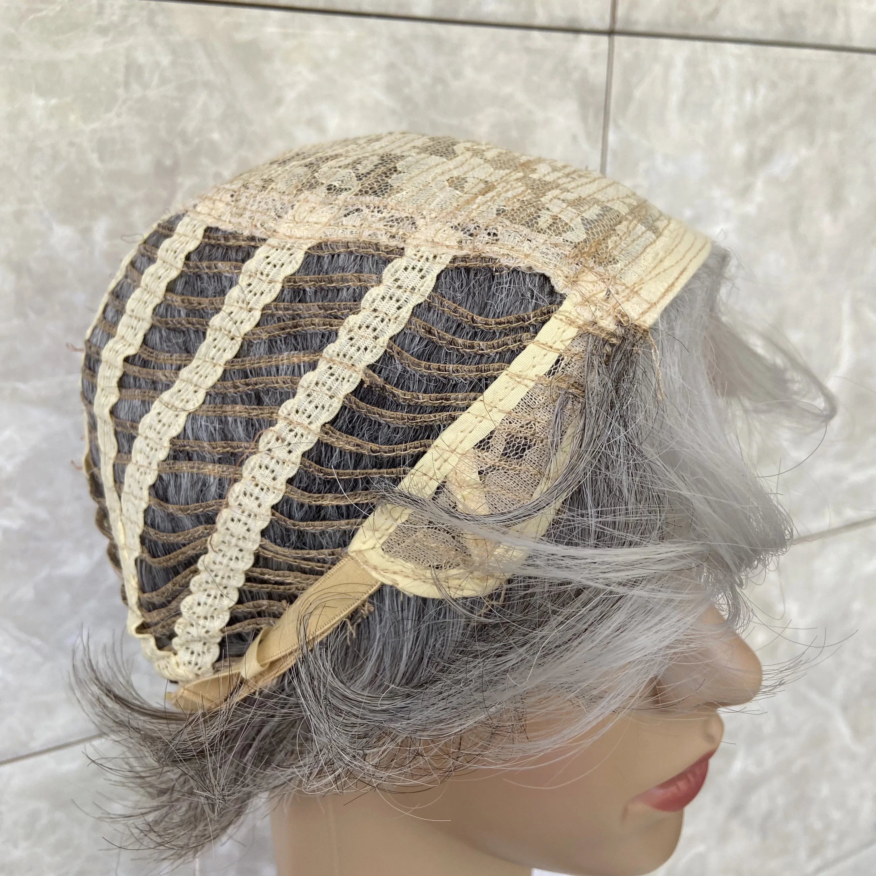 Fashiomag-Short Fluffy Curly Layered Salt and Pepper Hair Synthetic Wigs for Women, Daily Use, Grandma Hair