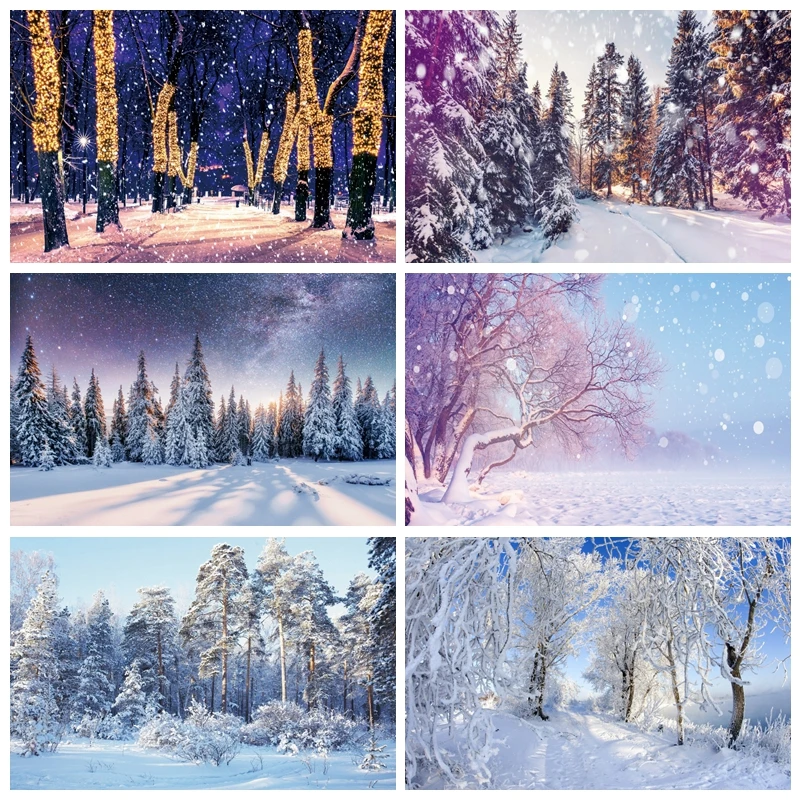 

Snow Forest Backdrop Winter Wonderland Winter Tree Road Snow Scene Background Photography for New Years Christmas Home Decor