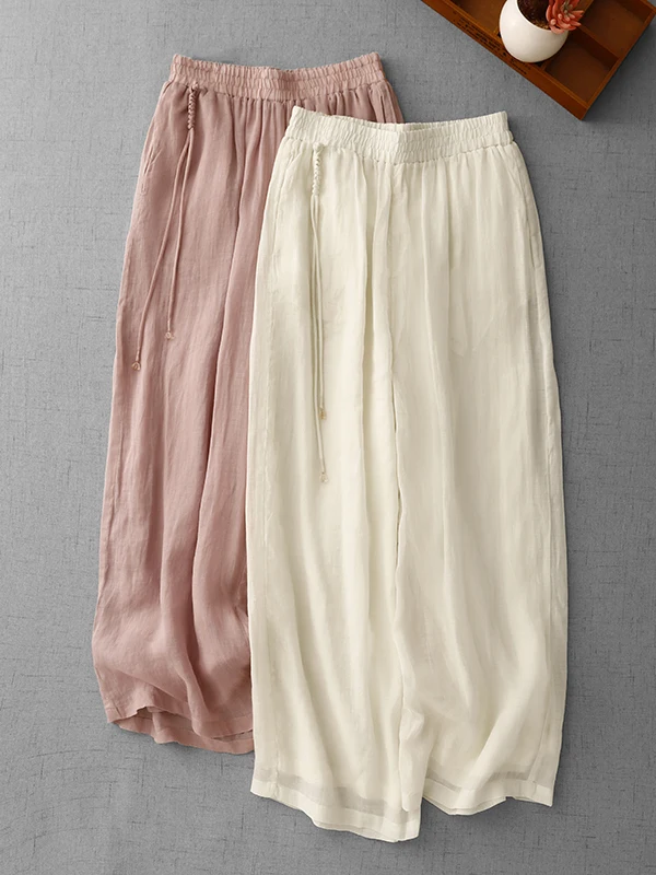 Authentic High Waist Wide Leg Pants Women's Casual Trousers Autumn Style Loose Fit Straight Cut Skirt Pants Breathable Cotton...