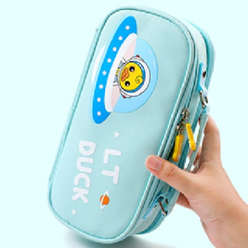 Large Capacity Canvas Multi Layer Pencil Bag LT Yellow Duck Stationery Bag Junior High School Multi functional Pencil Bag Handhe