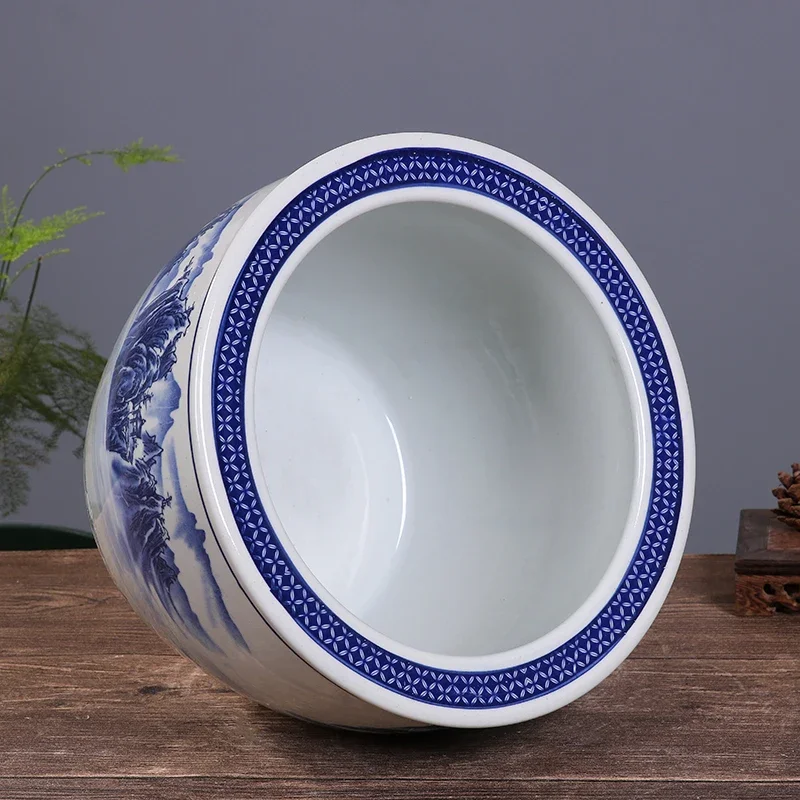 8 Inch Porcelain Plant Pot Outdoor Blue and White Tree Big Ceramic Fishbowl Planter Vintage Pottery Planter Pots Flower Chinese