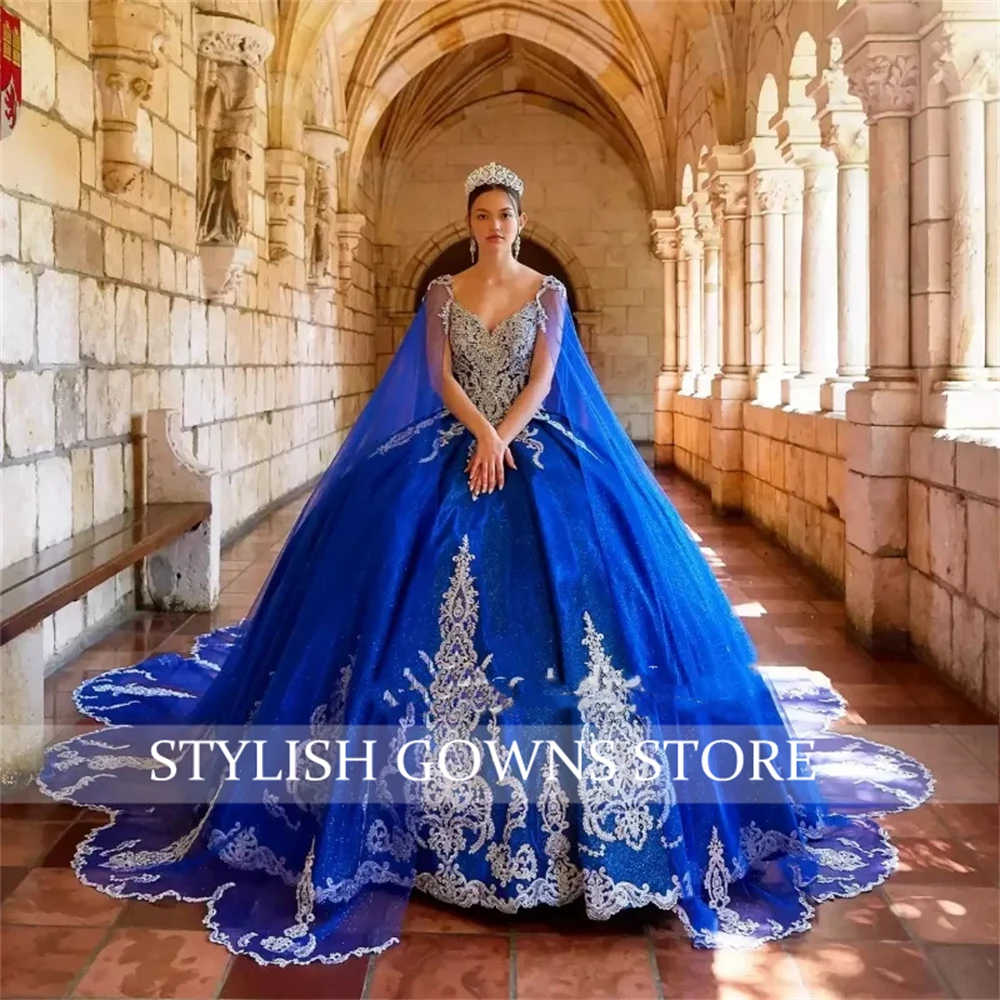 Cinderella Off De Schouder Baljurk Kralen Quinceanera Jurk Met Cape Prinses Corset Jurken Applicaties Vestidos De 15 Años