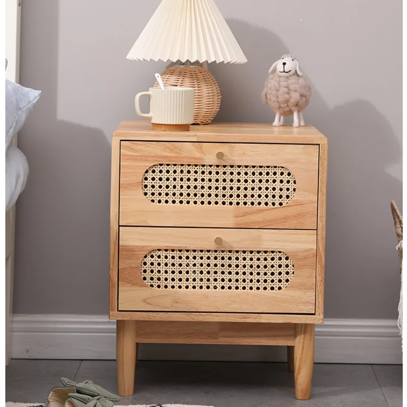 Nordic Rattan Bedside Table Bedroom Multilayer Storage Cabinet Multifunctional Chest Of Drawers Versatile Scene Home Furniture