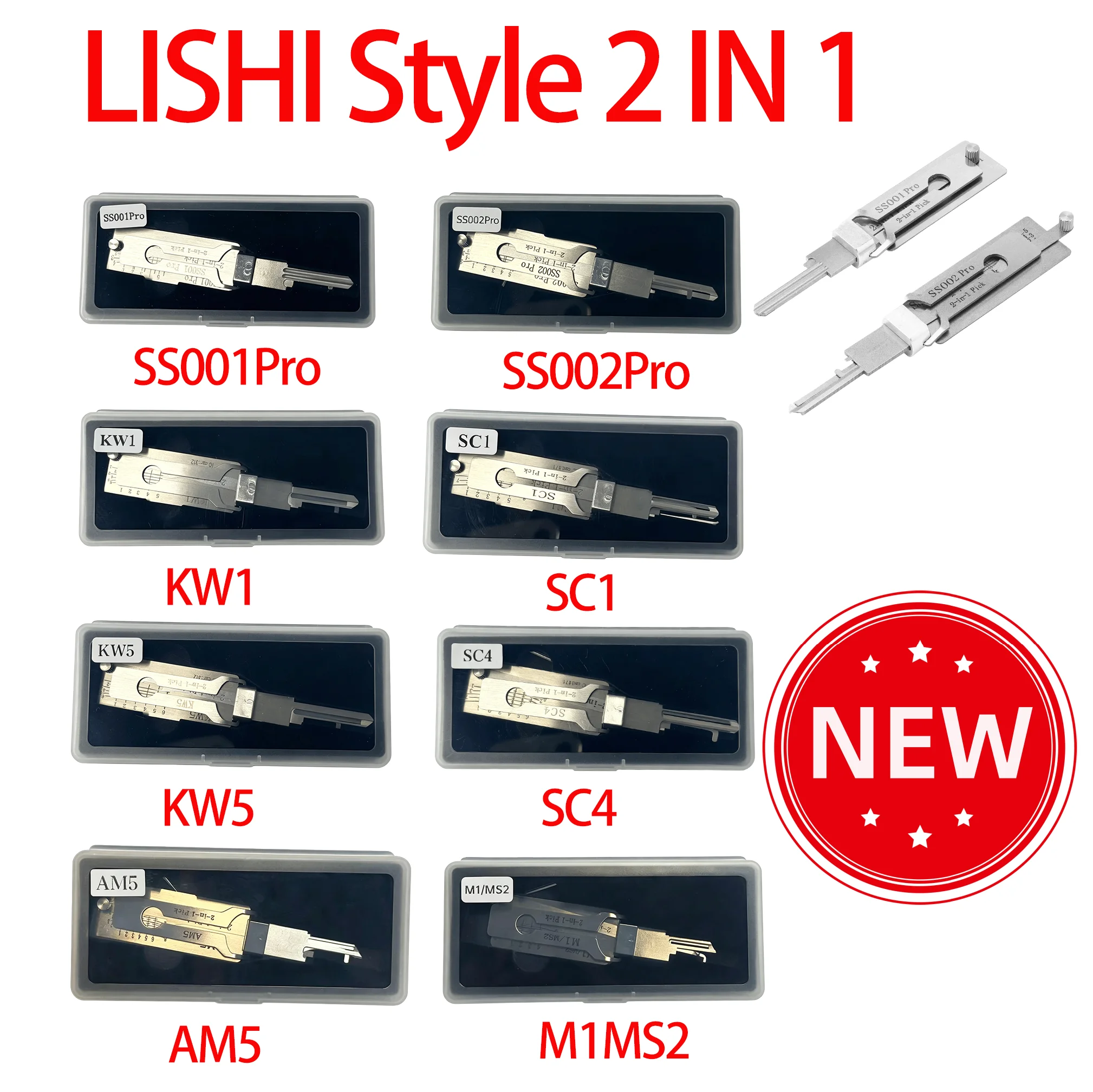 LISHI style 2 IN 1 SS001 SS002 Pro SC4 SC1 KW5 KW1 AM5 M1MS2  pick&decoder locksmith tool for auto car key