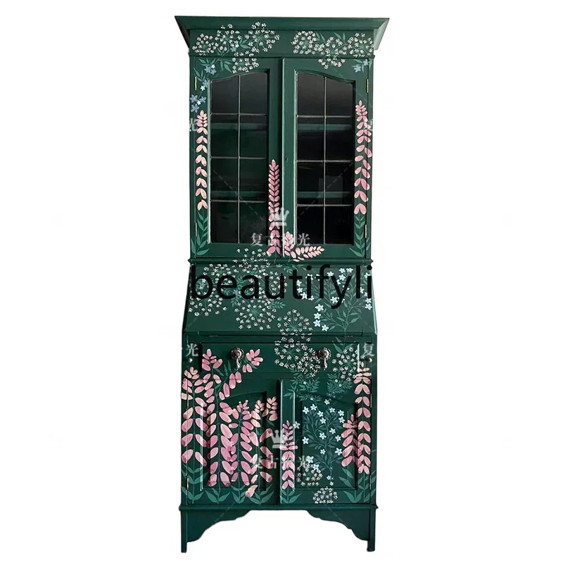 

D80 Retro style solid wood locker painted dining side cabinet living room storage against the wall desk decorative cabinet