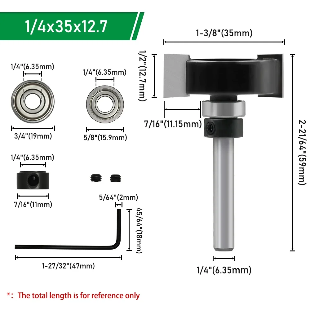 LAVIE T-Typ Nutfräser, 1/4 Zoll Schaft mit 15,9 mm & 19 mm Führungsringen, Holzbearbeitungs-Fräswerkzeug-Set mit Schraubenschlüssel – Detail 15