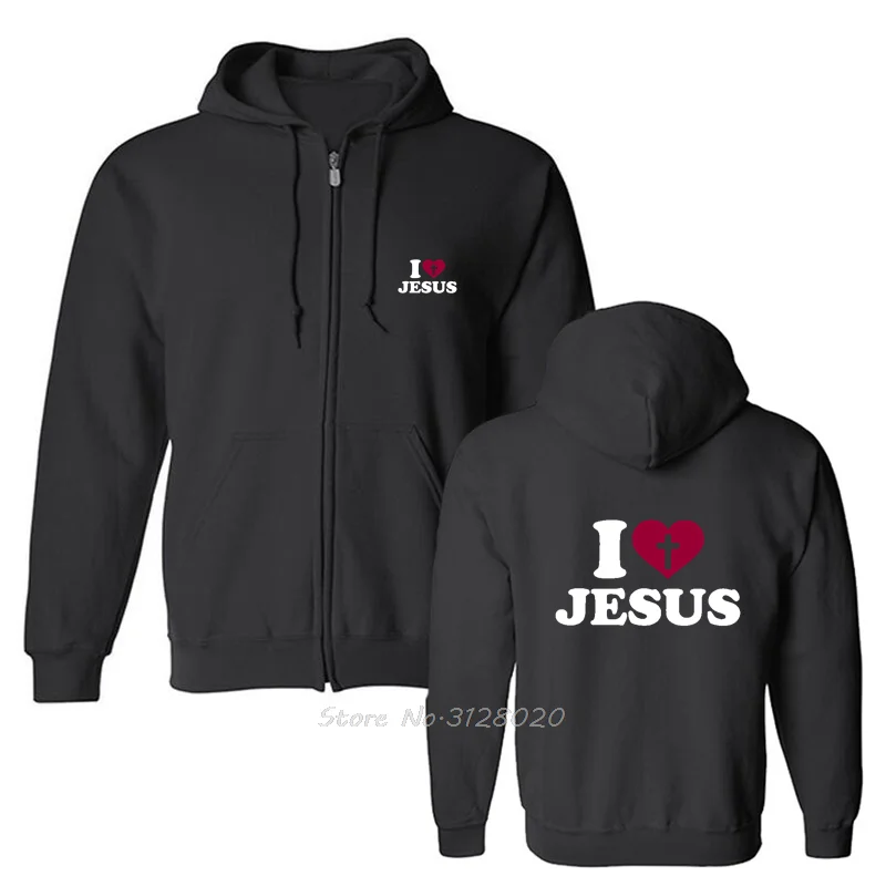 I Love Jesus hoodie Men God Cross Religion Hoodies Church Christian Oversized Fleece Zipper Hooded Sweatshirt Jacket Gift