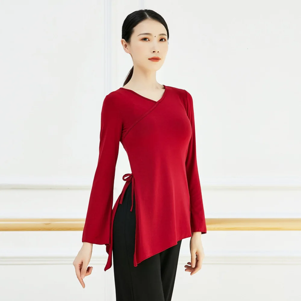 Professional Flare Sleeve Dance Top Women Chinese Oriental Style Performance Apparel Breathable Modern Practice Training Shirt