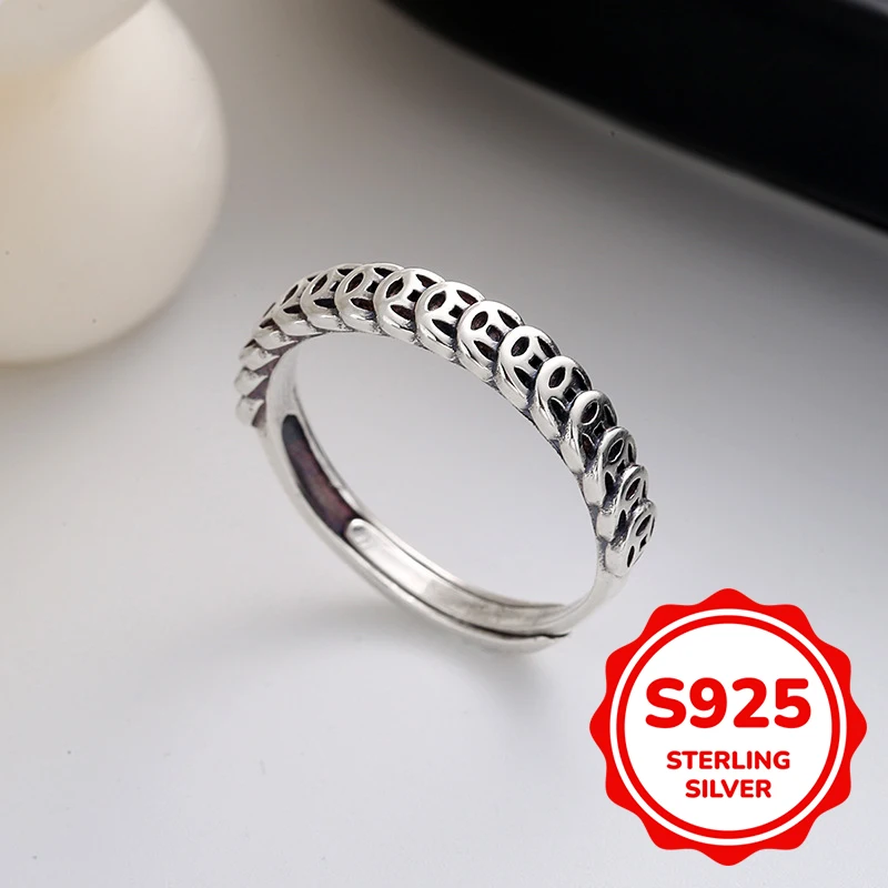 

S925 Sterling Silver Simple Retro Old Copper Coin Ring Literary Ring