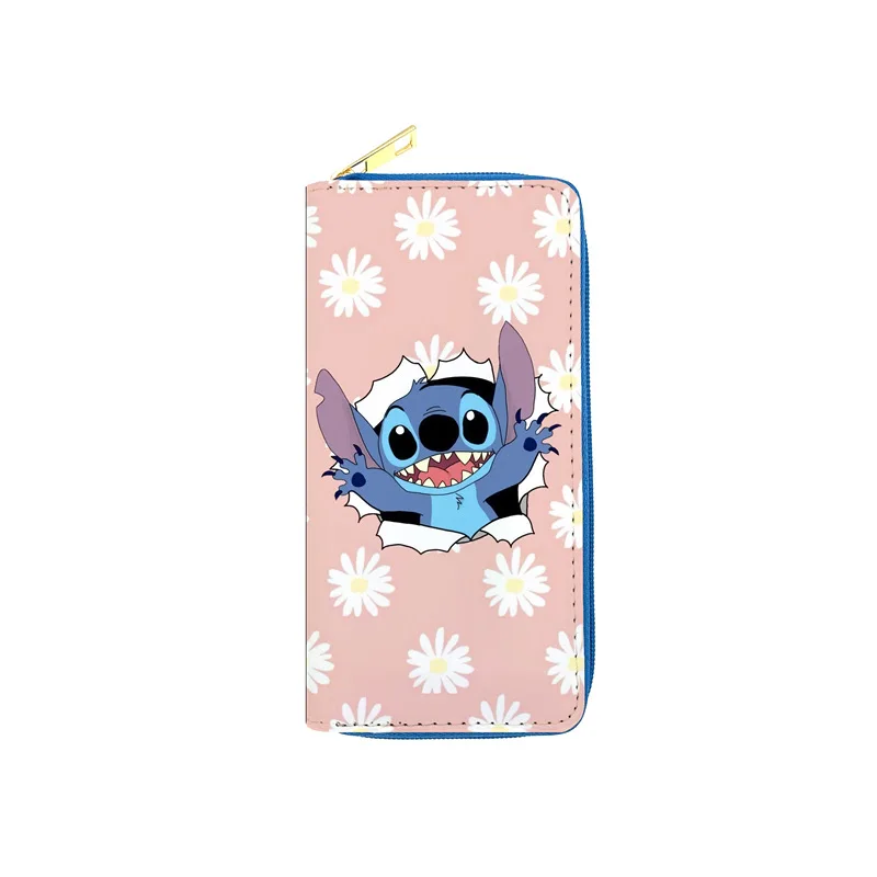 Disney cute cartoon stitch Women Large Capacity Leather Wallet Ladies Zipper Clutch Bag Credit Card Holder Purse