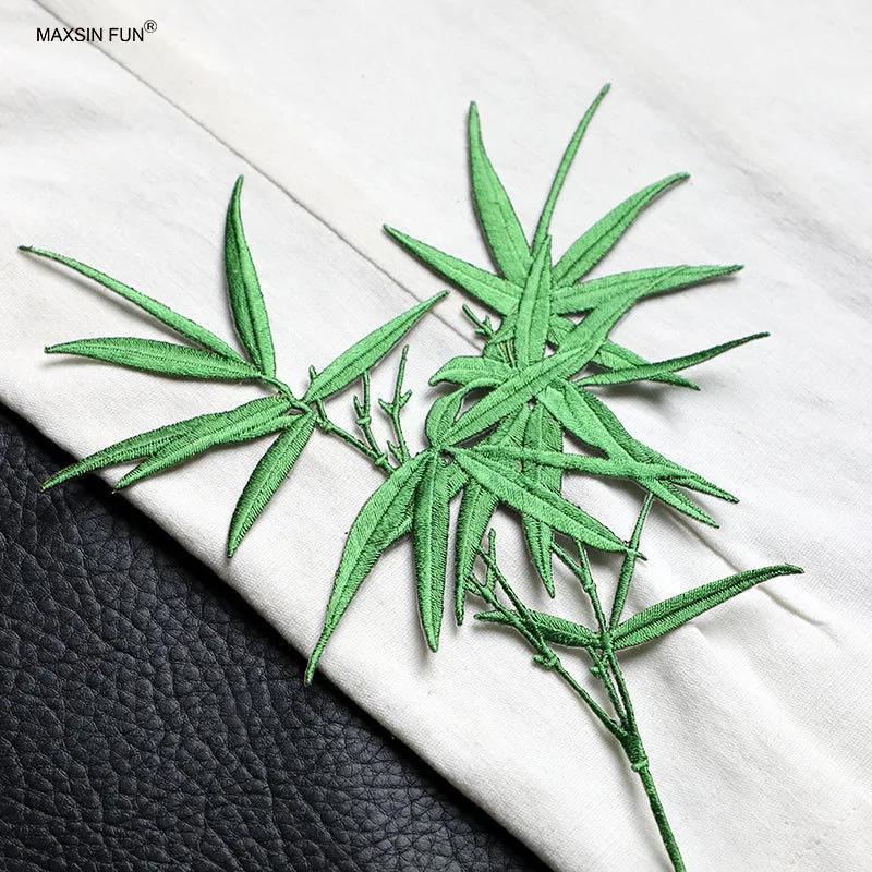 

1 Piece Iron on Embroidery Bamboo Branch Stickers DIY Cheongsam Box Bag Patch Decoration Adhesive Backing