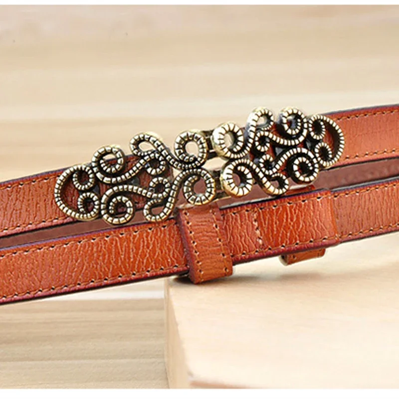 

Fashion Genuine leather Belt Woman Vintage Floral Cow Skin Thin Belts Women Top Quality Strap Female For Jeans