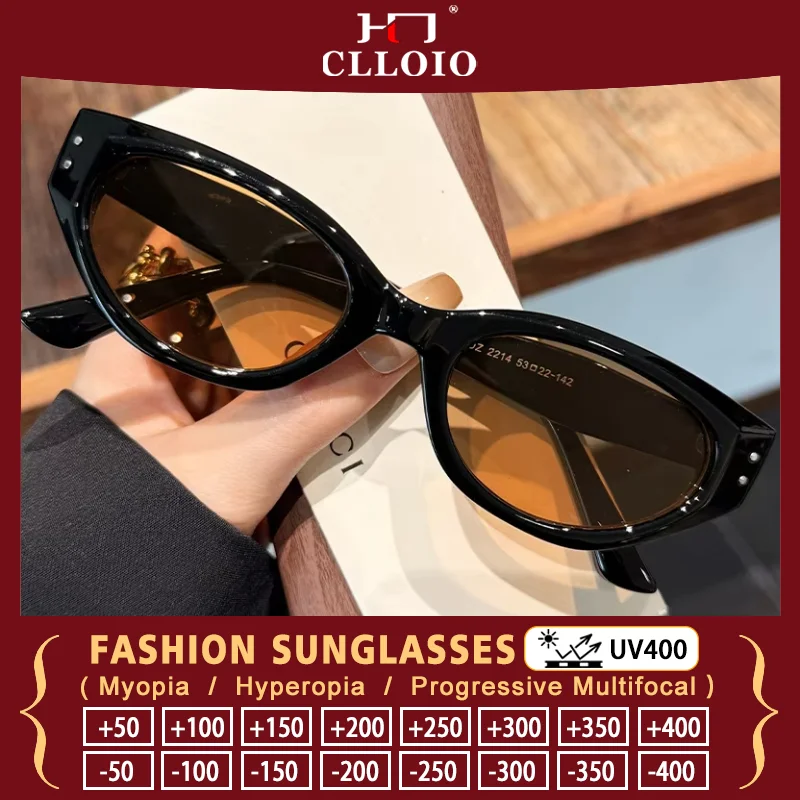 

CLLOIO модные маленькие солнцезащитные очки «кошачий глаз» по рецепту, женские солнцезащитные очки для вождения, пляжа, близорукости, UV400, мультифокальные очки