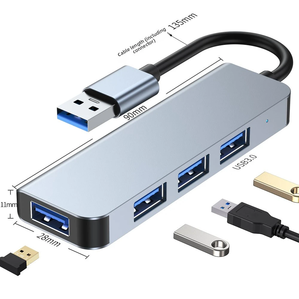 1-to-4 USB 3.0 Hub 7-in-1 Compatible with Laptops Multi-Port Type-C Hub