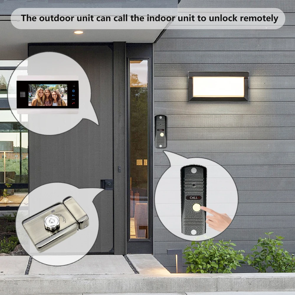 AHD 1080P ビデオドアベルシステム 7 インチ有線ビデオインターホン IR ナイトビジョンタッチキービデオドアホンキット