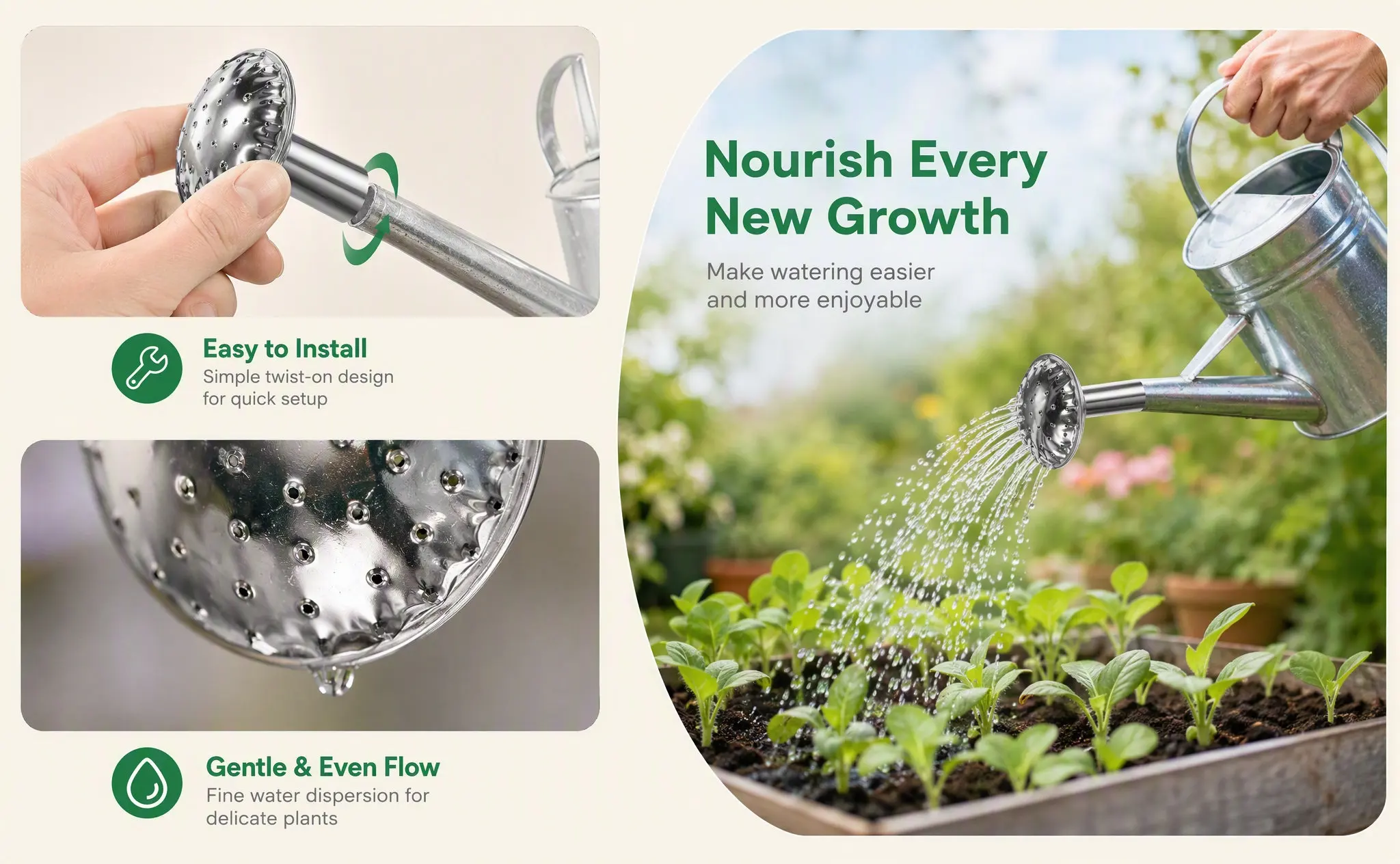 Creative Stainless Steel Water Can Spraying Head Durable Practical Garden Watering Nozzle for Flowers Plants Watering Can Head