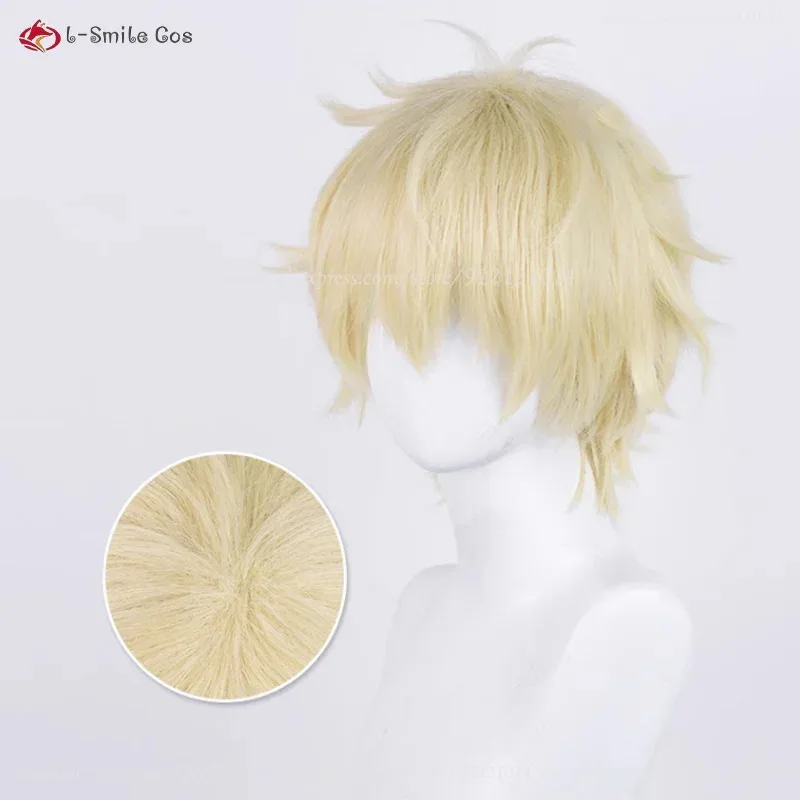 FC6Anime Cosplay Shima Sousuke Parrucca Cosplay 30 cm Luce Dorata Cruly Parrucche da uomo Capelli sintetici resistenti al calore + Protezione parrucca @ FC8!