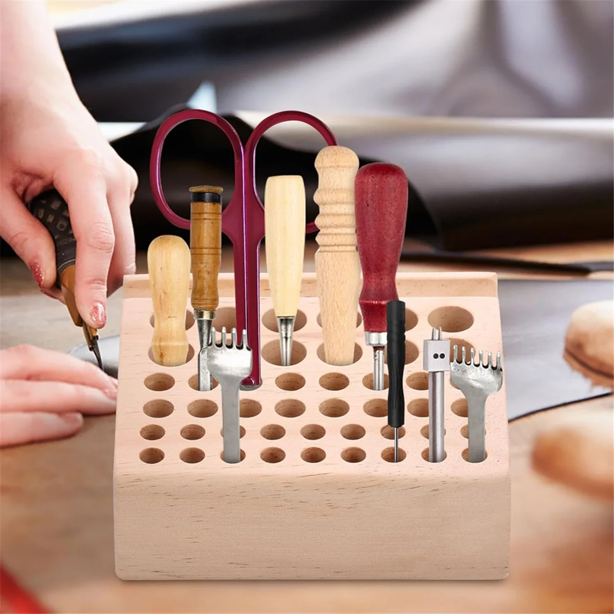 A002 46 Holes Leather Craft Tool Holder, Leather Working Tool Holder,for Leather Working and Punch Tools Organizer Storage
