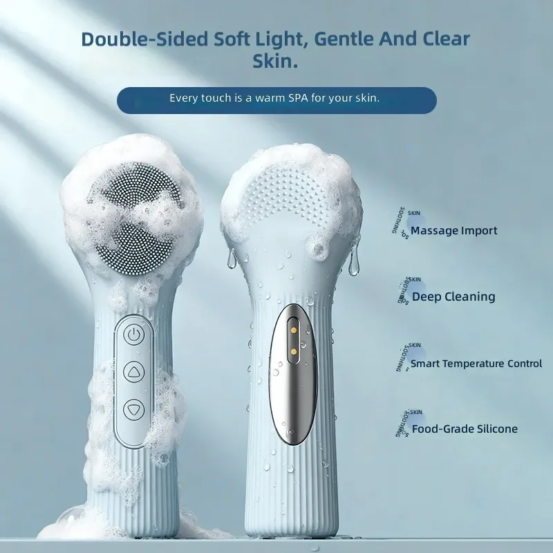 for Temperature Sensitive Silicone Facial Cleanser Heating Face Wash Brush Pore Cleaning Multi Functional Waterproof