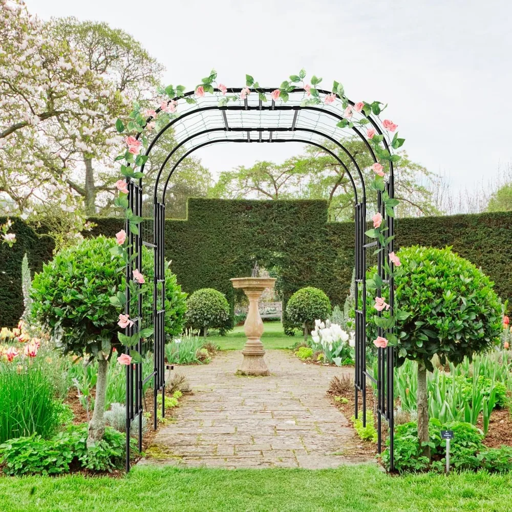 

Garden Arch Trellis, 87in H Tall Metal Garden Arbor Trellis for Climbing Plants Outdoor, Large Wedding Arch for Ceremony, Black