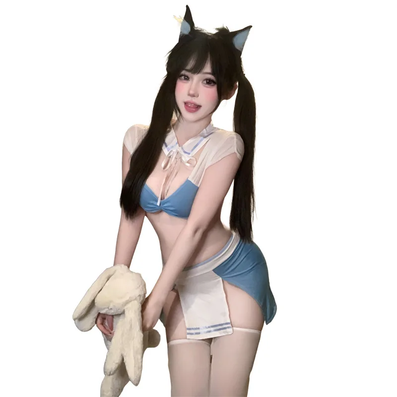 

Japanese Sexy Uniform Schoolgirl Cosplay Costume Mini Skirt Set Women Student Nightwear Lingerie Nightclub Costumes Temptation