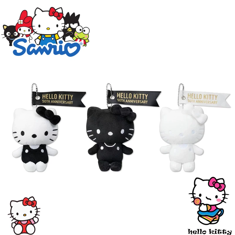 

Hello Kitty 50th Anniversary Black White Plush Toy Sanrio Anime Backpack Decoration Cute Girl Heart Doll Pendants Christmas Gift