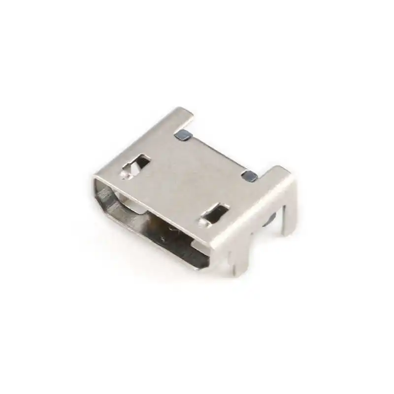 All-copper Micro 5P socket with four pins, 7.2mm with posts, long pins without curled edges, USB female connector for PCB