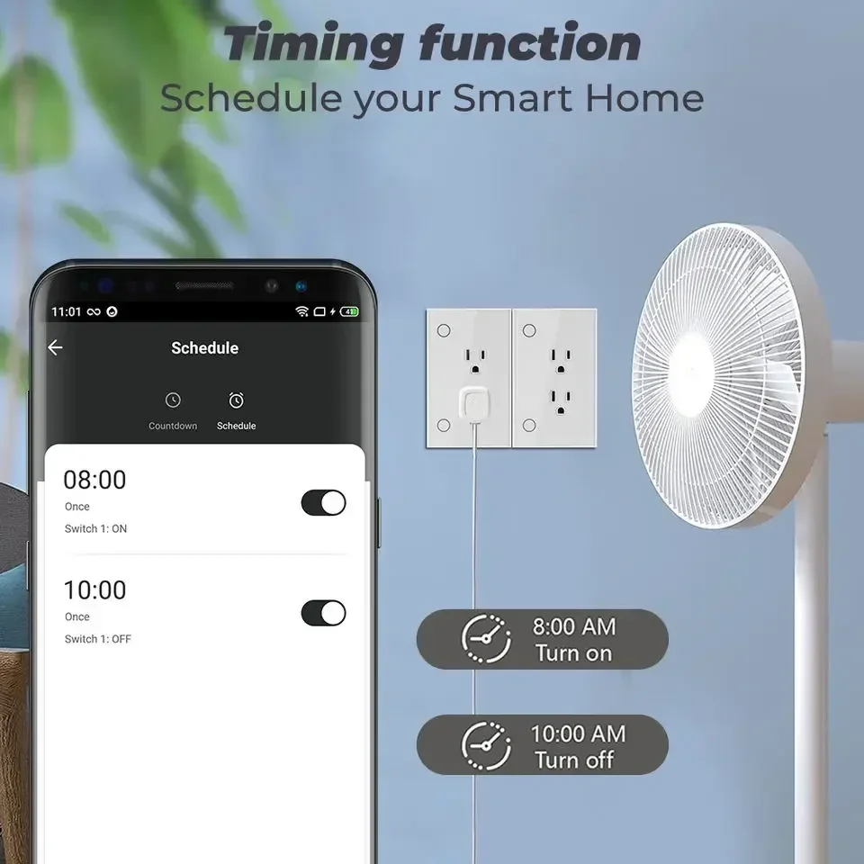 Melery Zigbee Tuya Smart US Spina elettrica 16A Presa a muro Pannello in vetro temperato Presa di temporizzazione App Smart Life Google Home Alexa