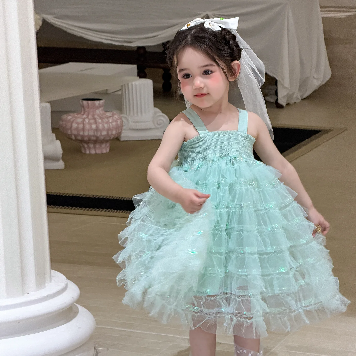 Girls Summer Thin Dress 2026 Childrens New Strap Dress Sweet and Cute Princess A-Class Baby Dress