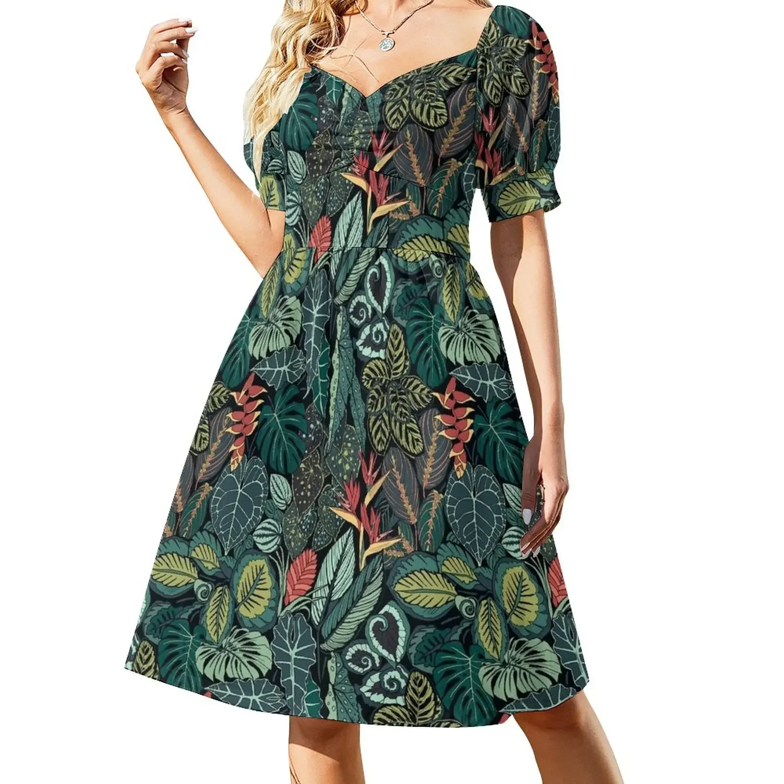 

Rainforest Leaves Short-Sleeved Dress Elegant gown women clothes