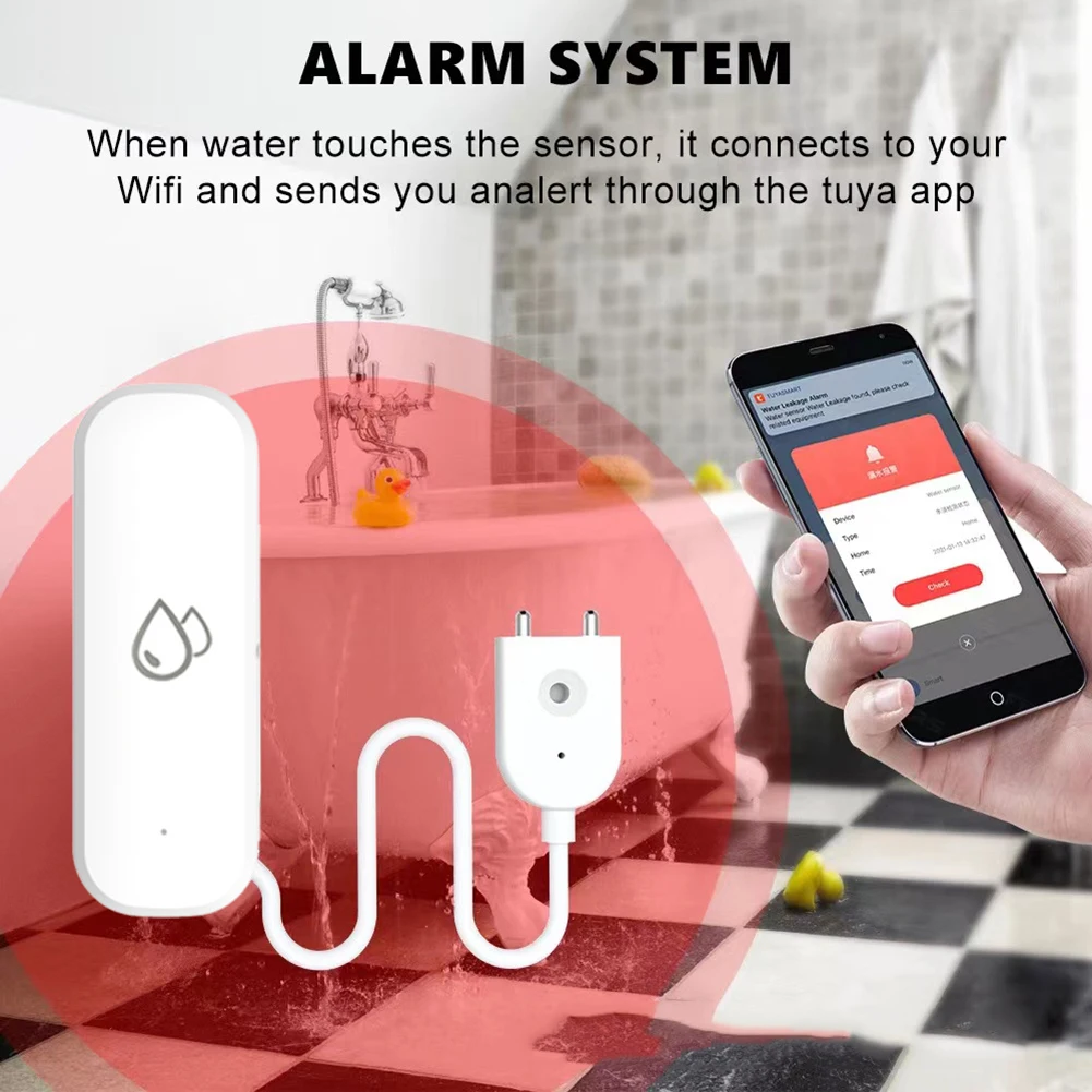 Tuya WiFi Water Leakage Sensor Alarm Water Leak Detector Flood Alert Overflow Security Alarm System SmartLife App Remote Control