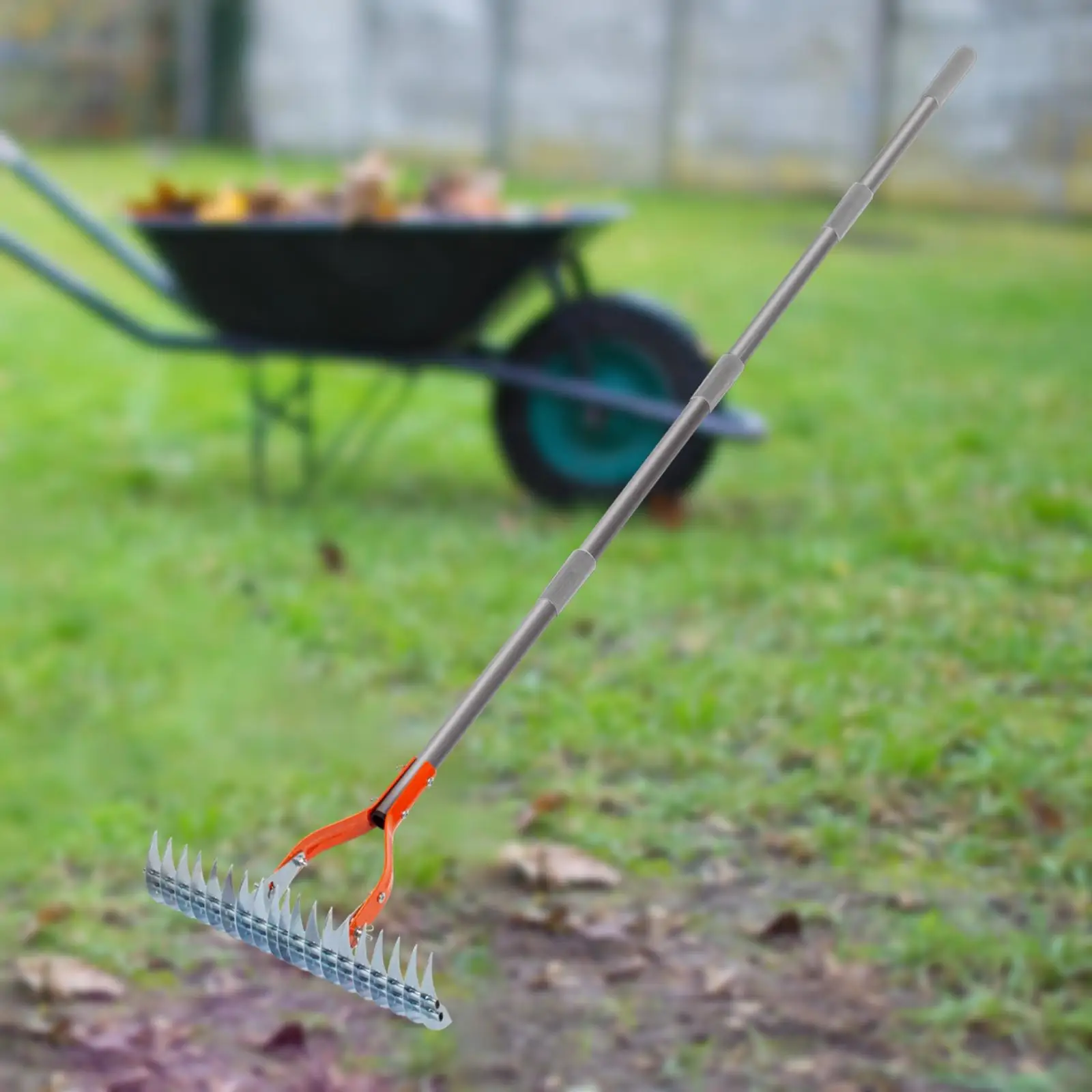 Thatch Rake Lawn Hay Rake Leaf Rake Adjustable Rake Head Heavy Duty Dethatcher Rake Steel Dethatching Rake for Loosening Soil